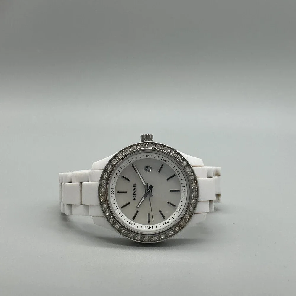 Fossil ES2437 Womens Watch 31mm MOP Ceramic Crystals Date New Battery 6.75